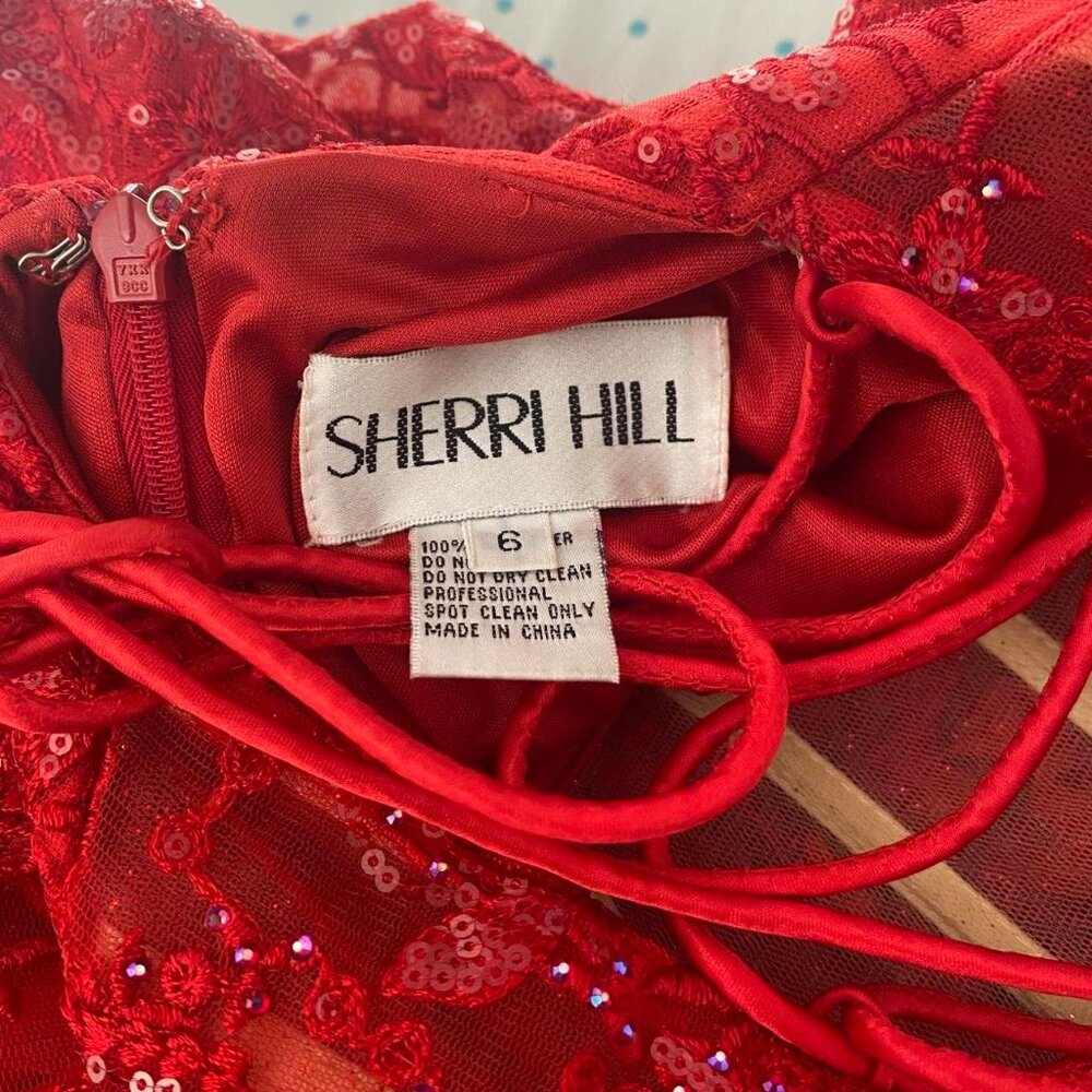 Red Sherri Hill Lace Prom Dress - Picture 6 of 8